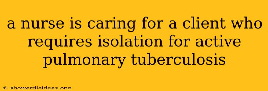 A Nurse Is Caring For A Client Who Requires Isolation For Active Pulmonary Tuberculosis